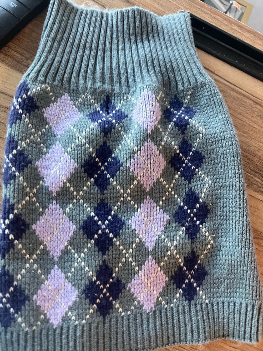 Argyle Knit Dog Sweater - Gray & Purple